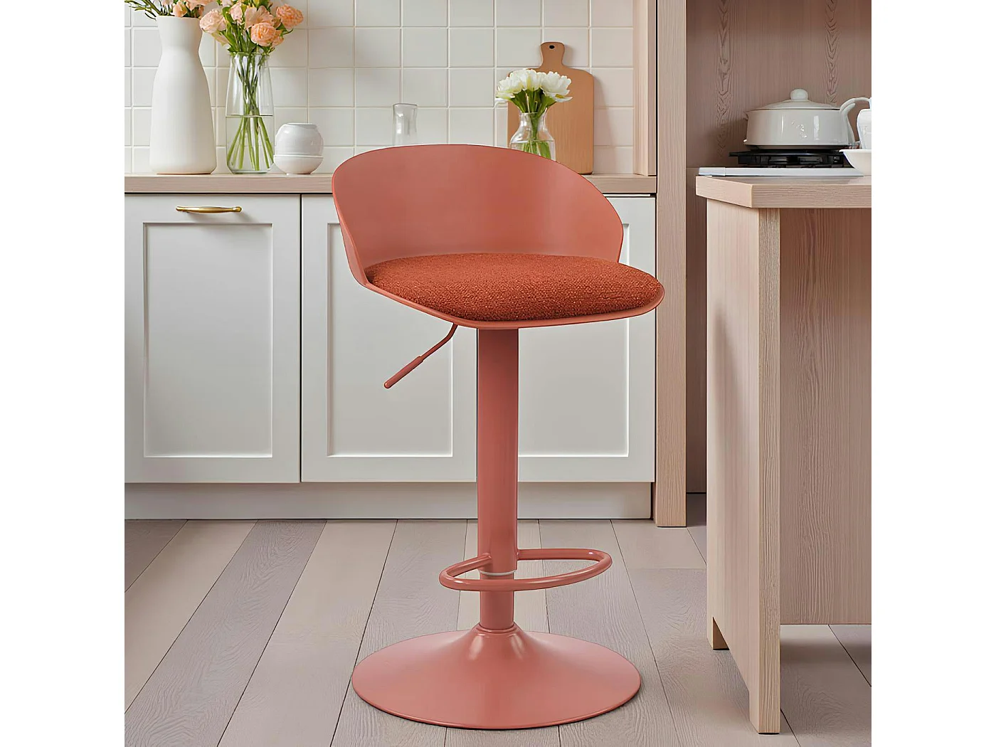 Tabouret de bar réglable métal et tissu terracotta (lot de 2) LEEDS