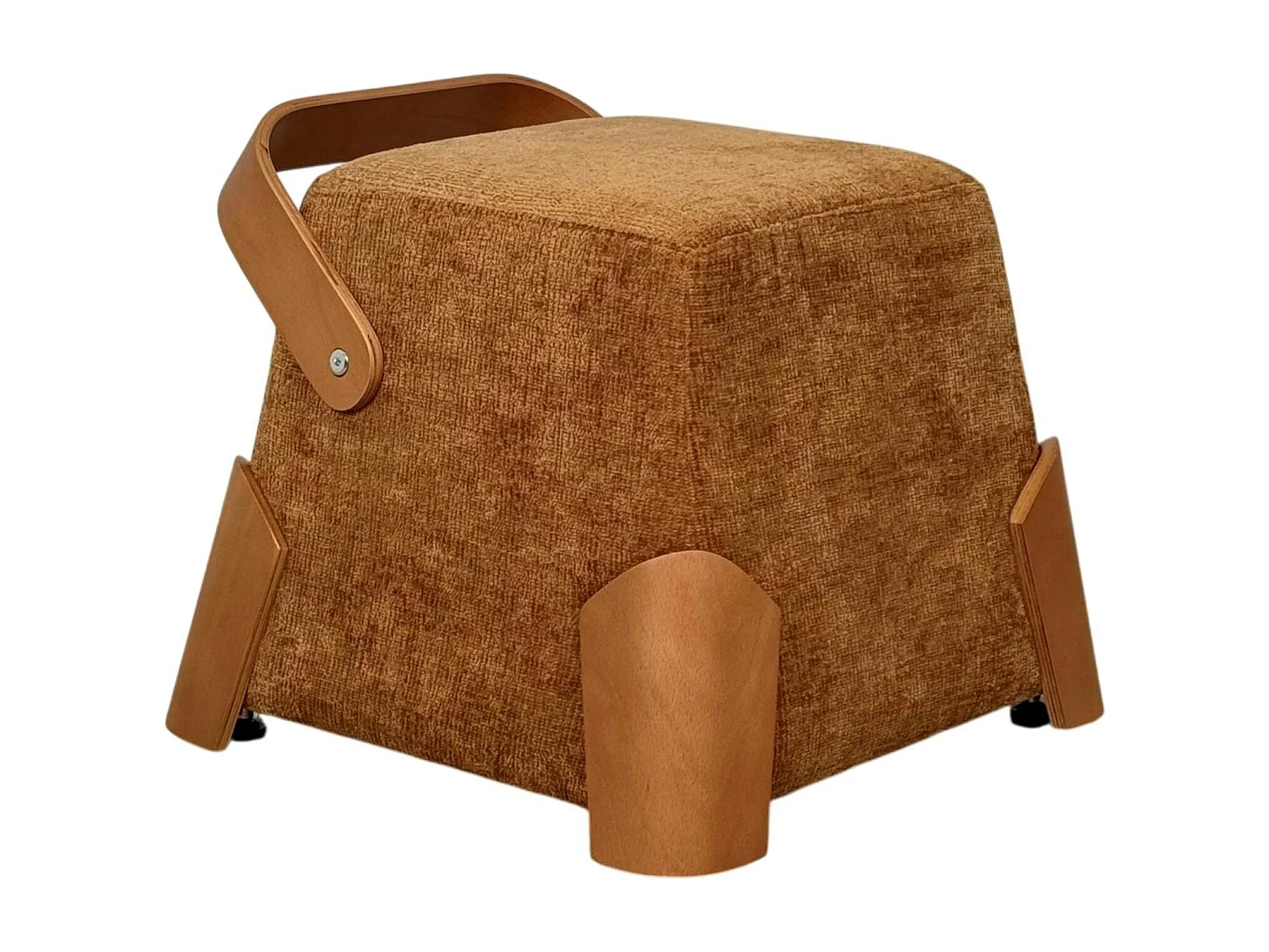 Pouf design moutarde avec poignée en bois IENA