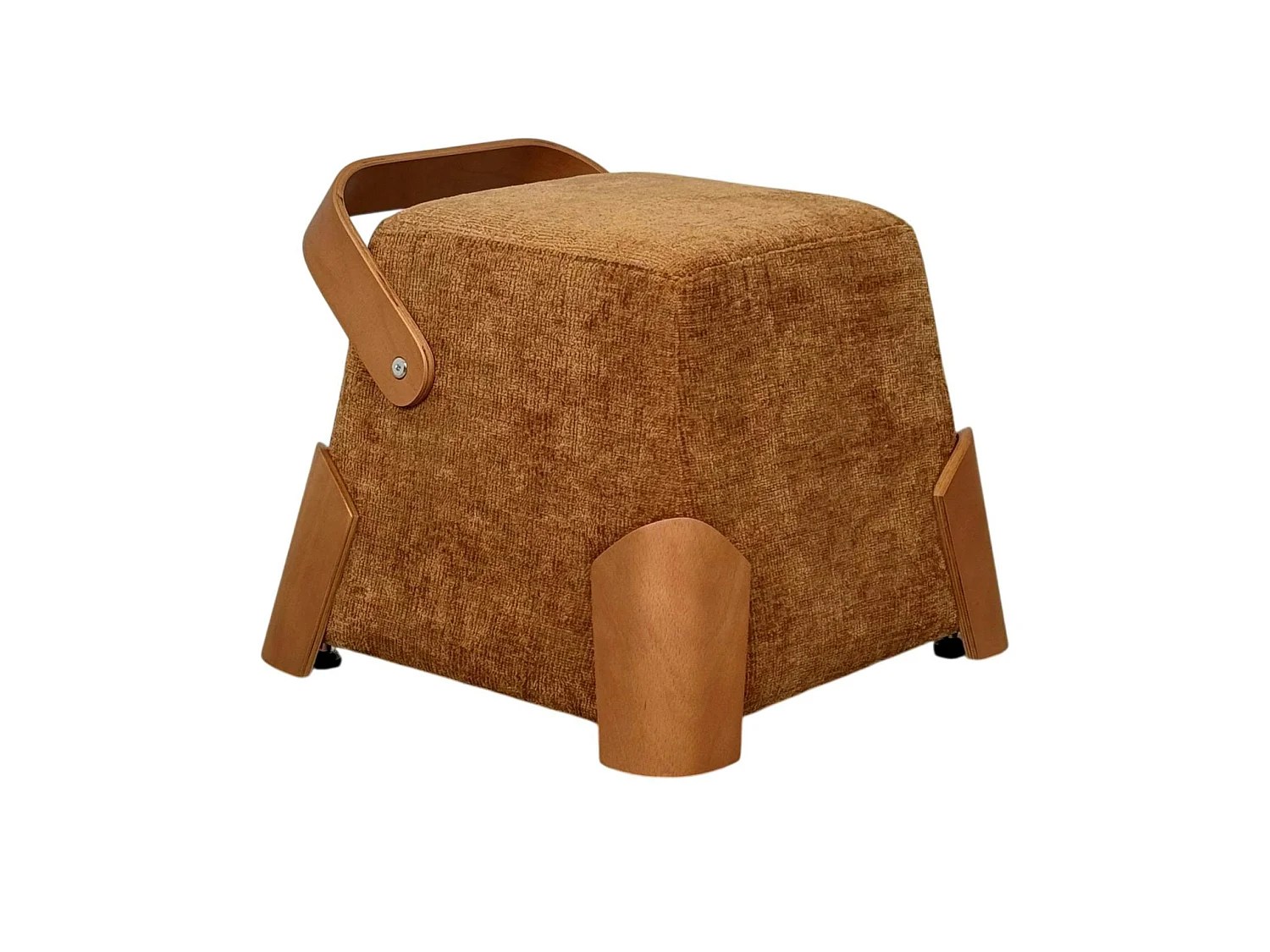 Pouf design moutarde avec poignée en bois IENA