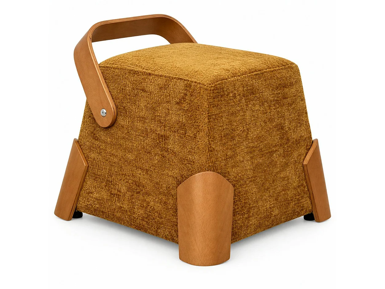 Pouf design moutarde avec poignée en bois IENA