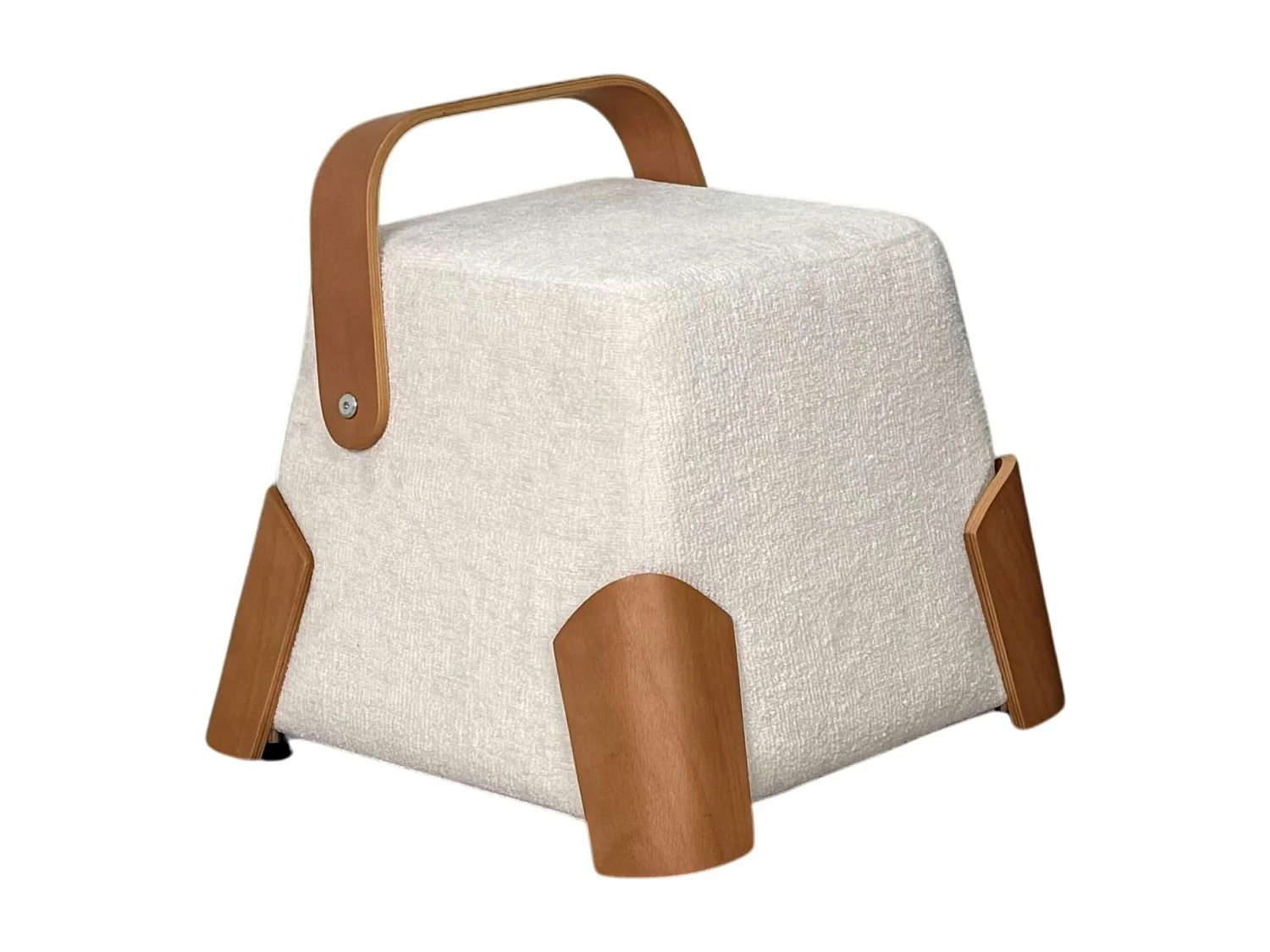 Pouf design blanc avec poignée en bois IENA