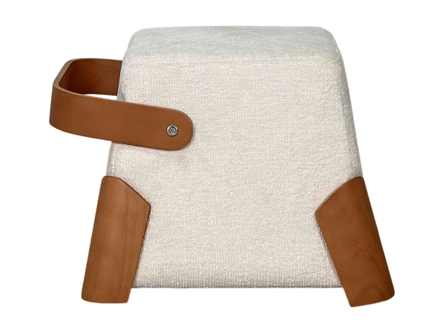 Pouf design blanc avec poignée en bois IENA