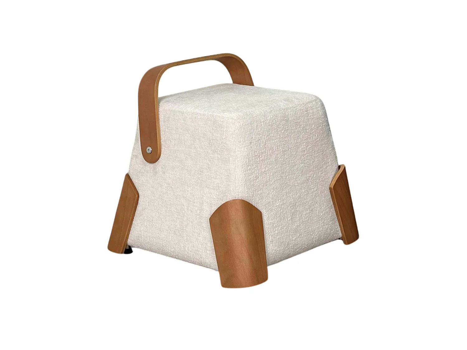 Pouf design blanc avec poignée en bois IENA