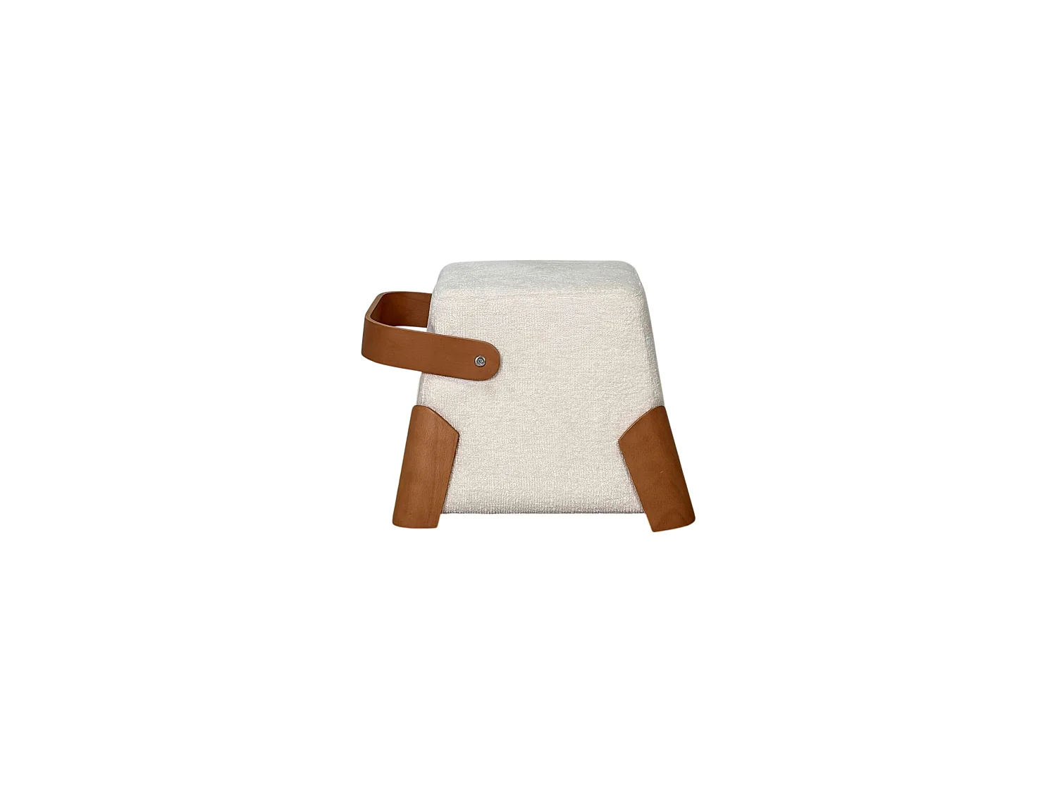 Pouf design blanc avec poignée en bois IENA