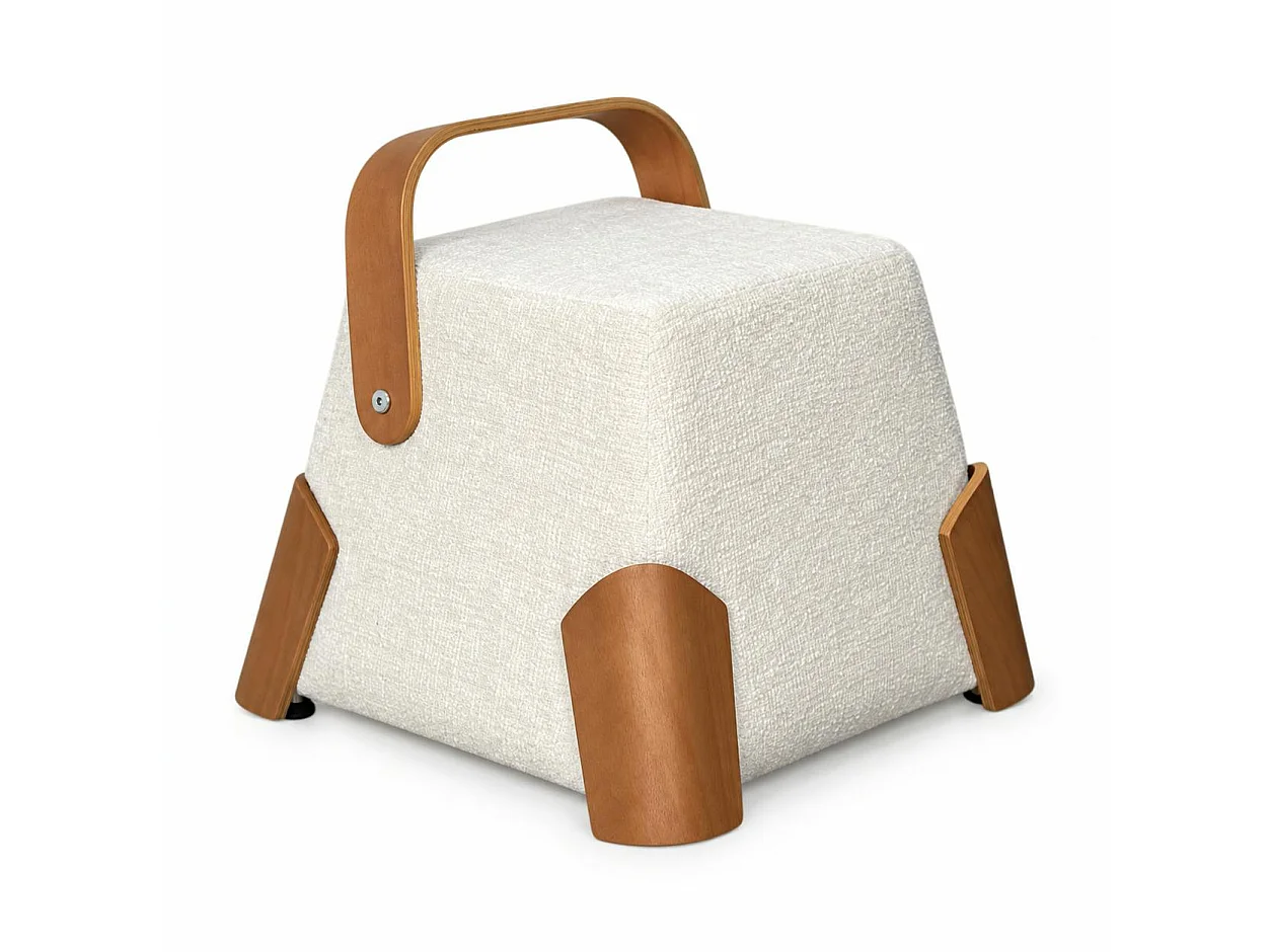 Pouf design blanc avec poignée en bois IENA