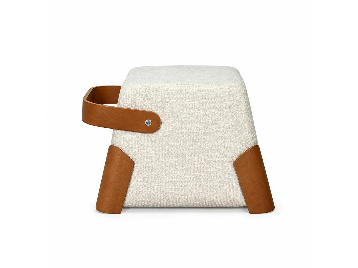 Pouf design blanc avec poignée en bois IENA