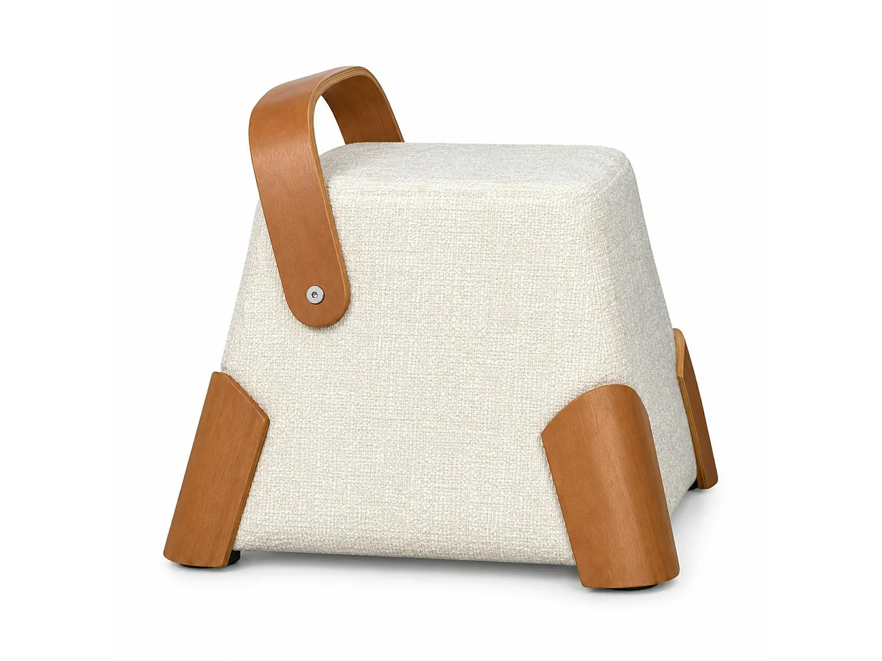 Pouf design blanc avec poignée en bois IENA