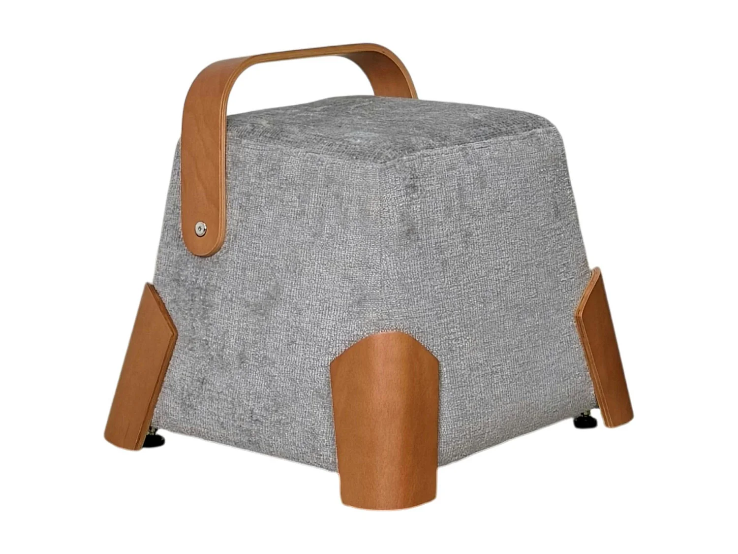 Pouf design gris avec poignée en bois IENA