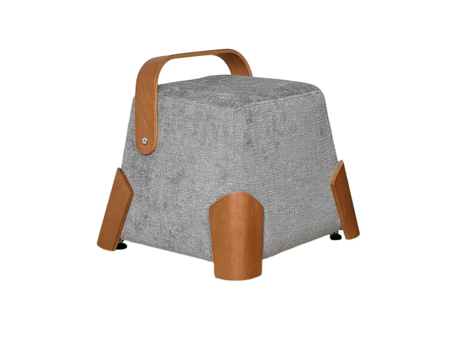 Pouf design gris avec poignée en bois IENA