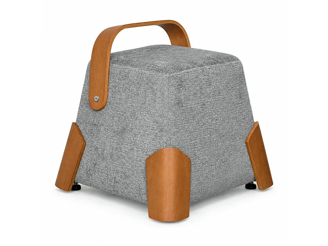 Pouf design gris avec poignée en bois IENA