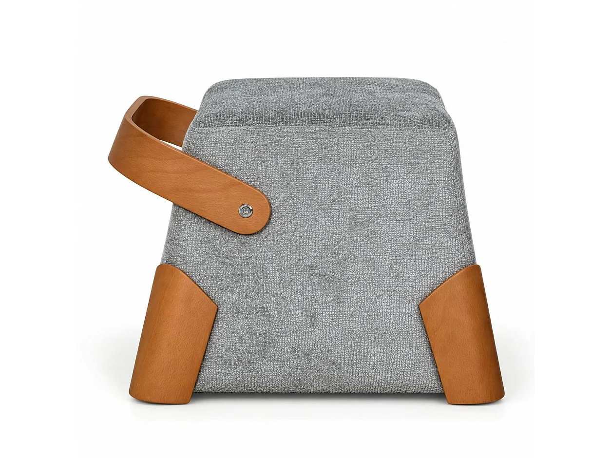 Pouf design gris avec poignée en bois IENA