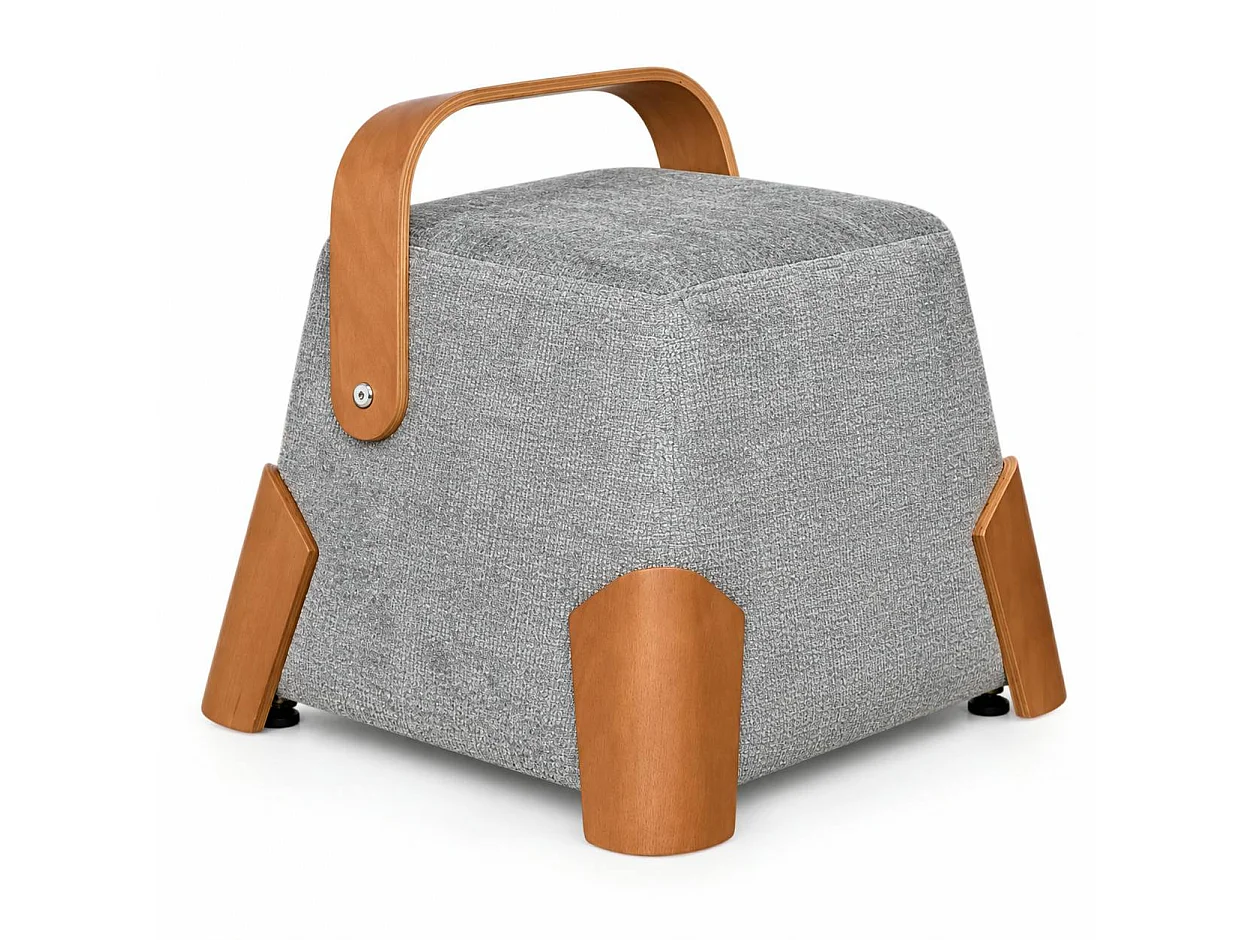 Pouf design gris avec poignée en bois IENA