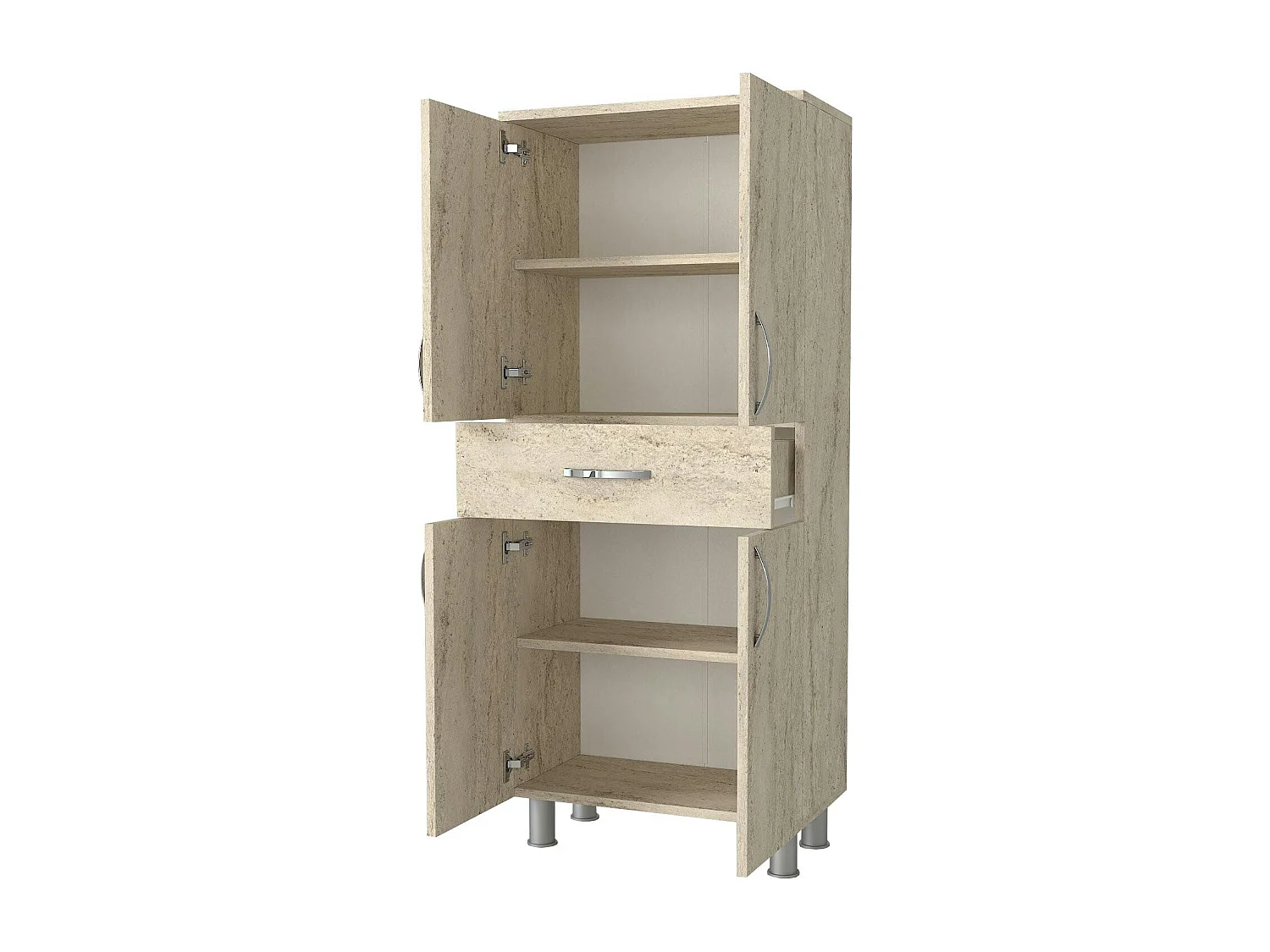 Meuble salle de bains effet travertin, 4 portes 1 tiroir JENA