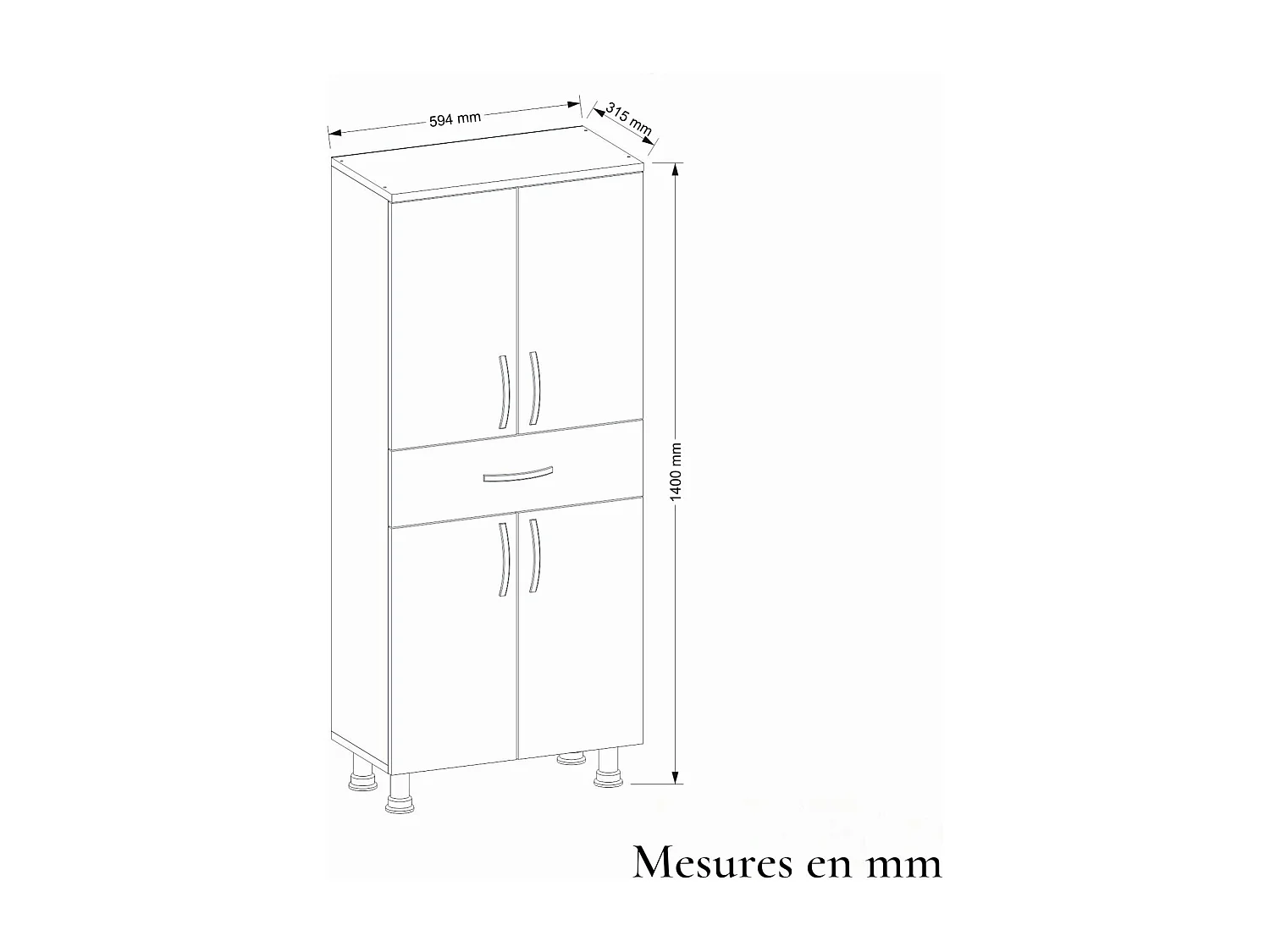 Meuble salle de bains effet travertin, 4 portes 1 tiroir JENA