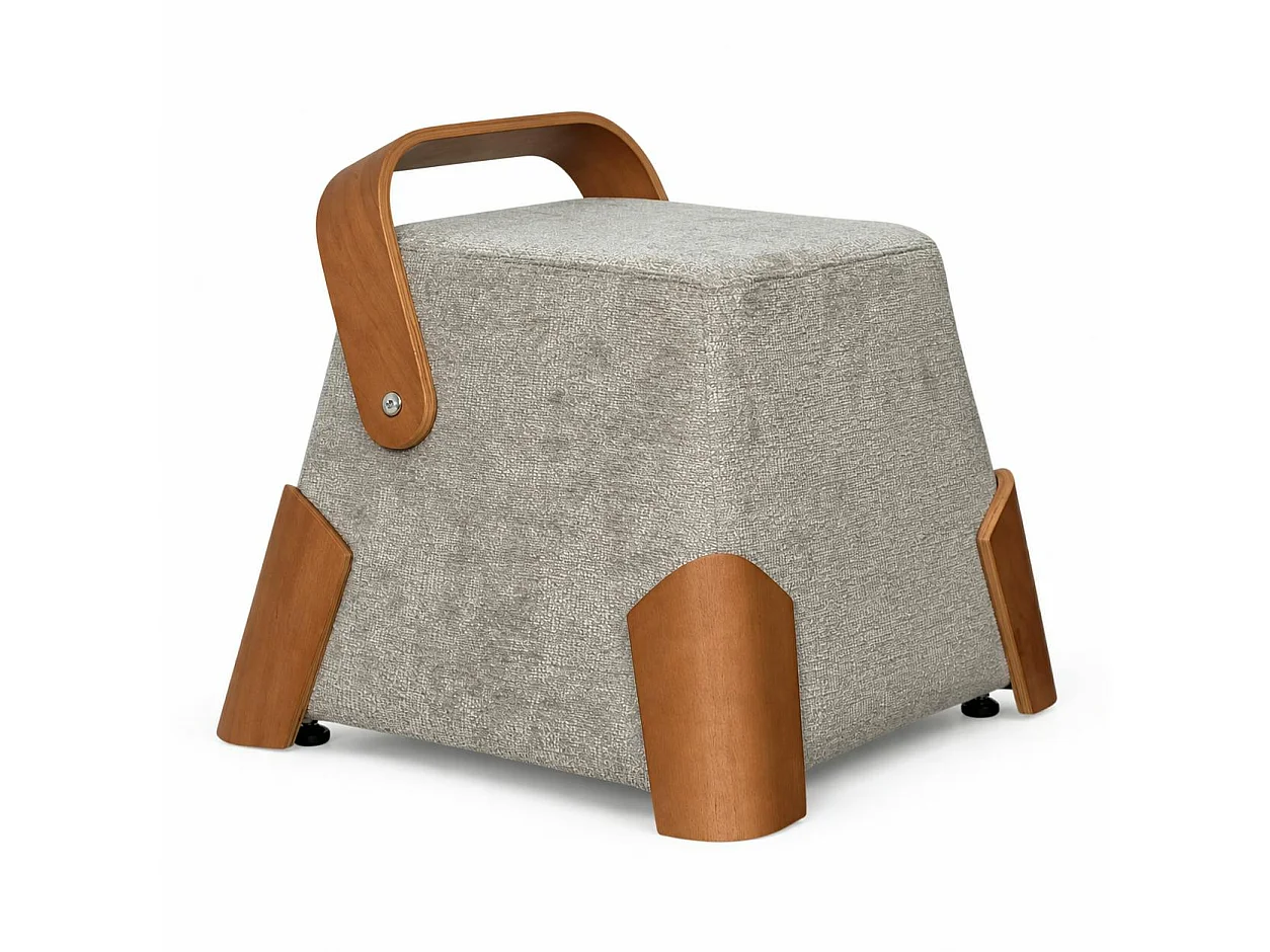 Pouf design cendre avec poignée en bois IENA