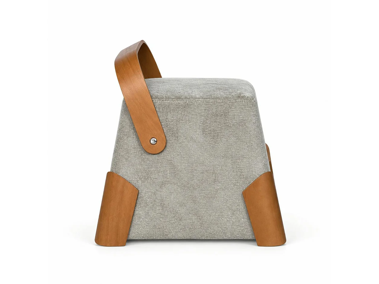 Pouf design cendre avec poignée en bois IENA
