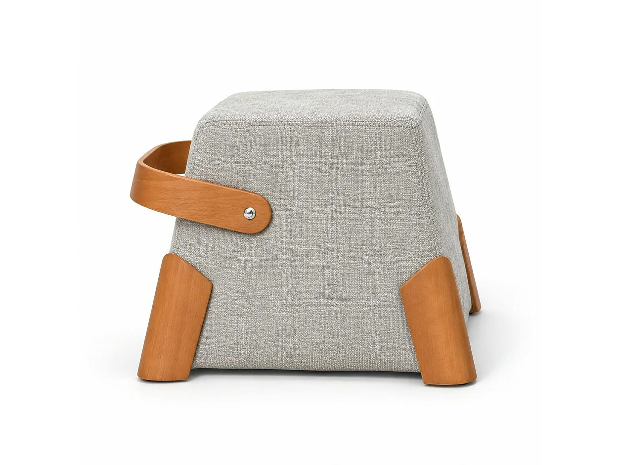 Pouf design cendre avec poignée en bois IENA