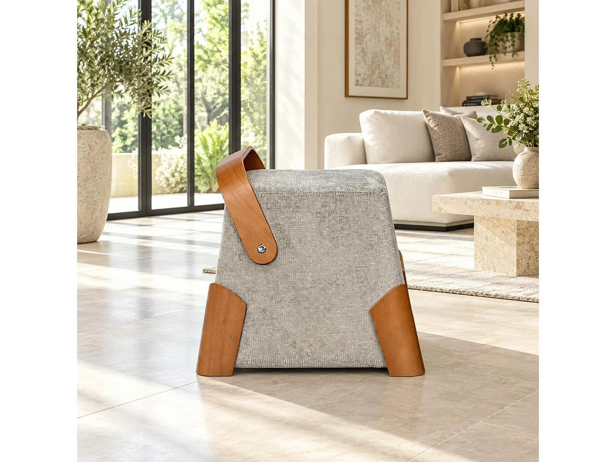 Pouf design cendre avec poignée en bois IENA