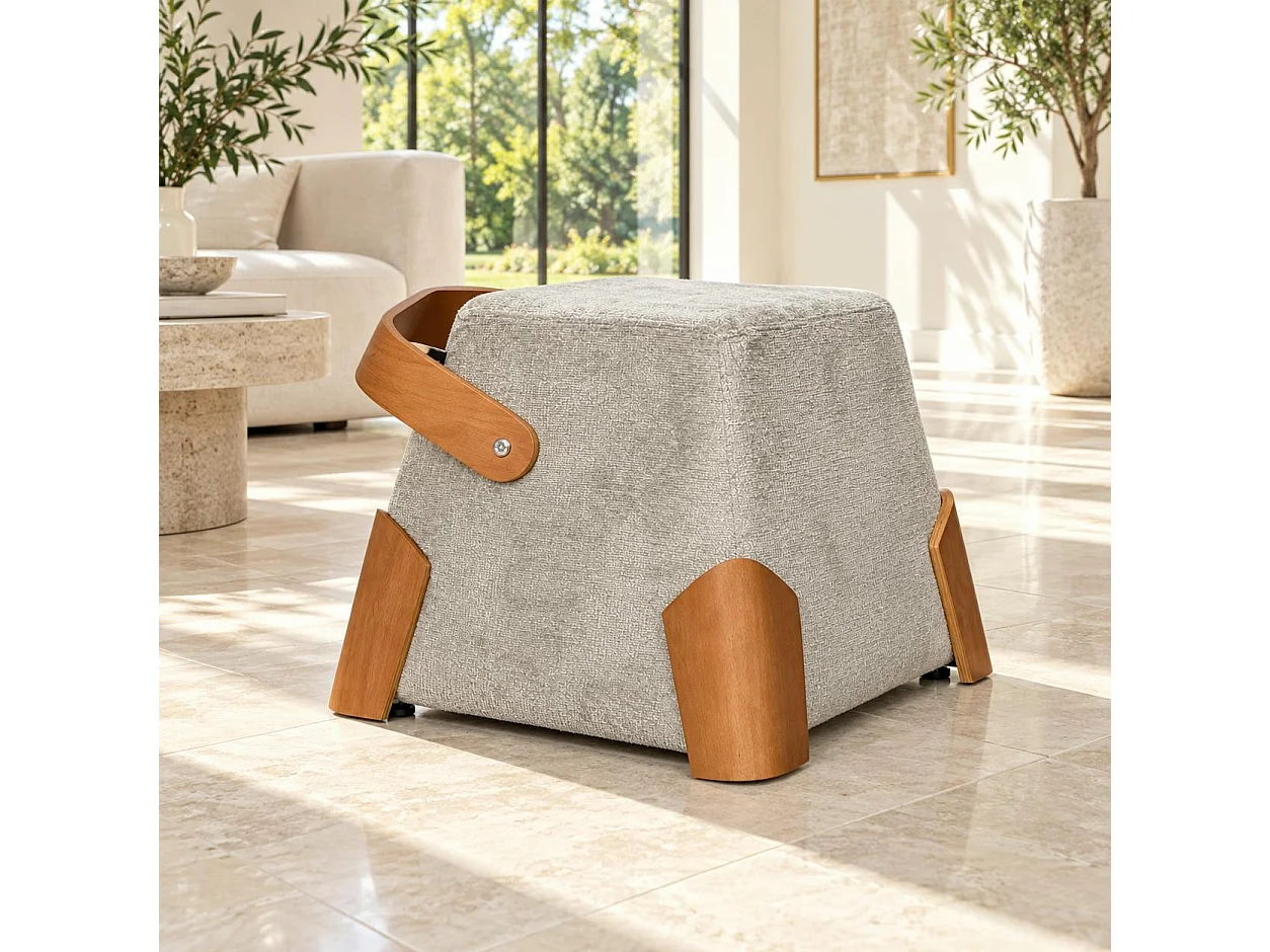 Pouf design cendre avec poignée en bois IENA
