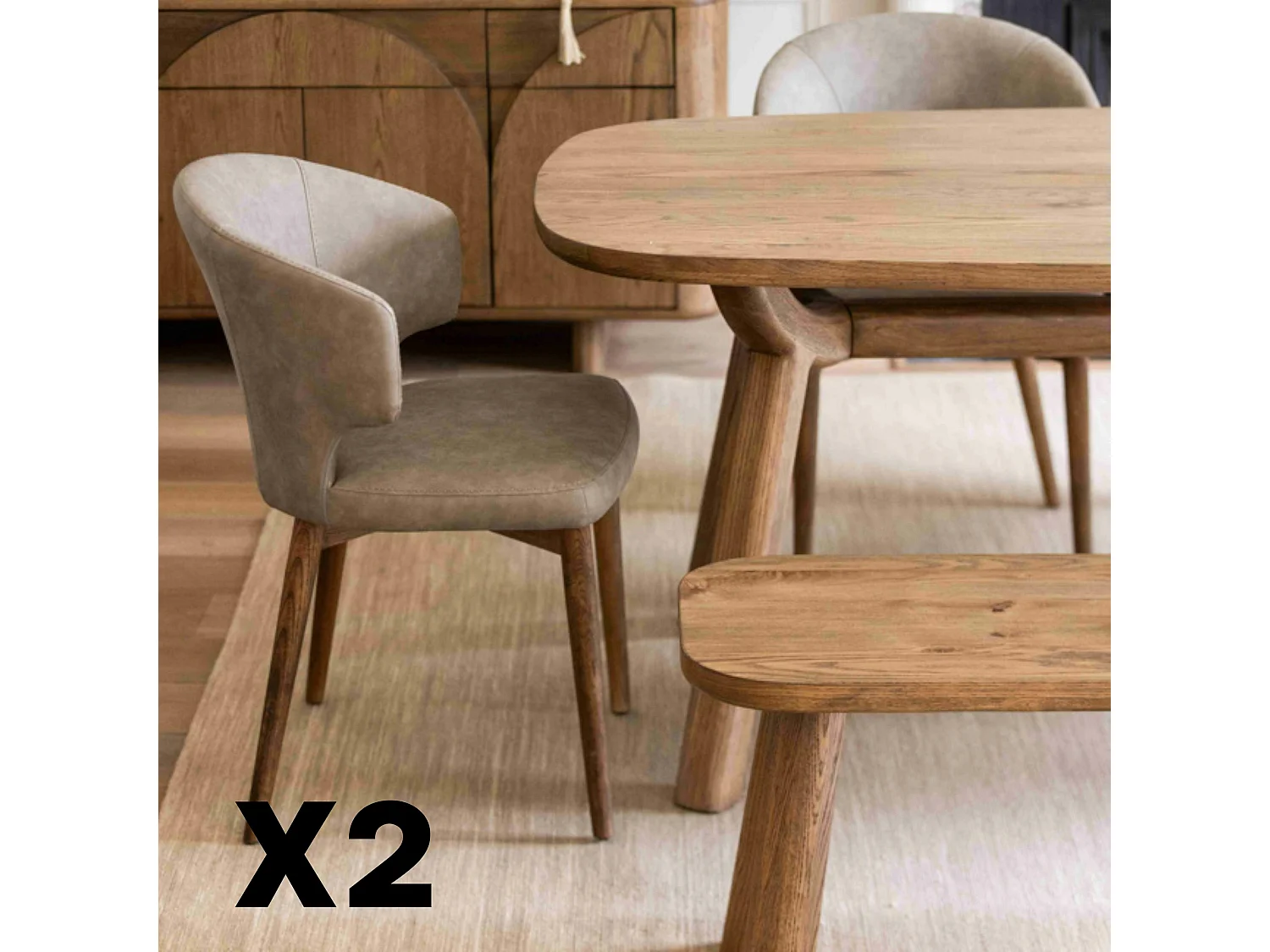 Chaise salle à manger taupe à pieds bois (lot de 2) KYOTO