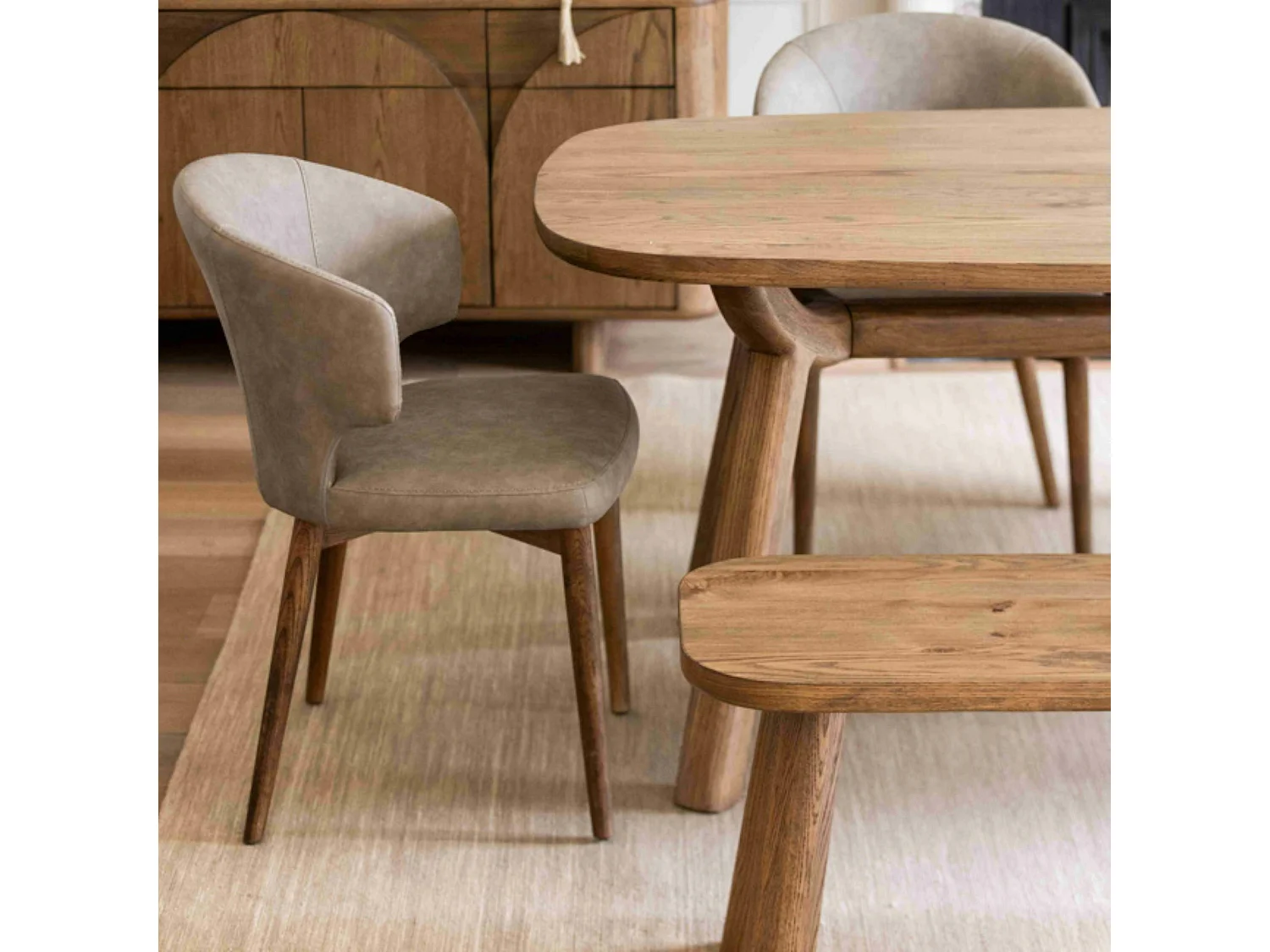 Chaise salle à manger taupe à pieds bois (lot de 2) KYOTO
