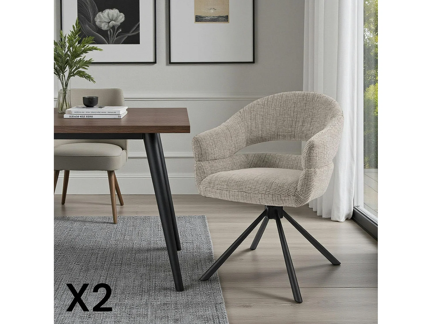 Fauteuil de table pivotant taupe à dos ouvert (lot de 2) IENA