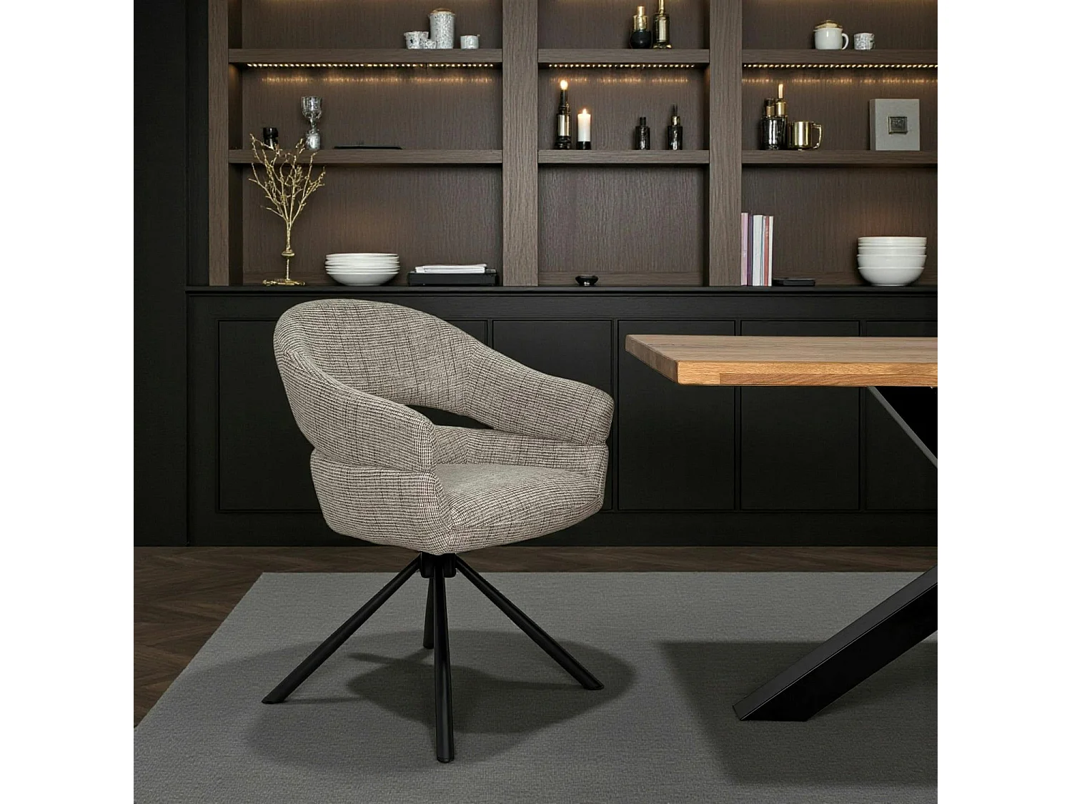 Fauteuil de table pivotant taupe à dos ouvert (lot de 2) IENA