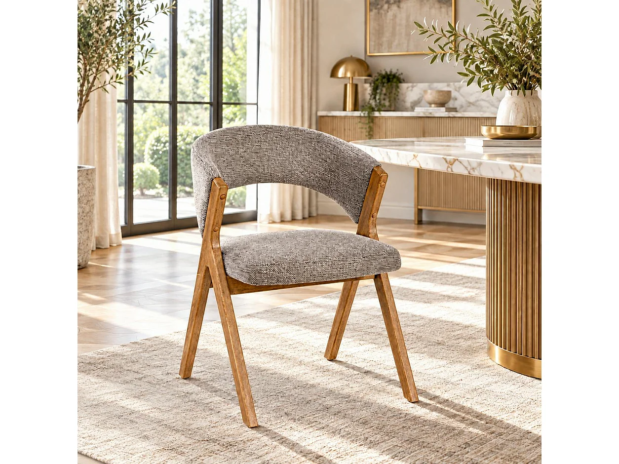 Chaise taupe bois et tissu, forme ronde (lot de 2) AGADE