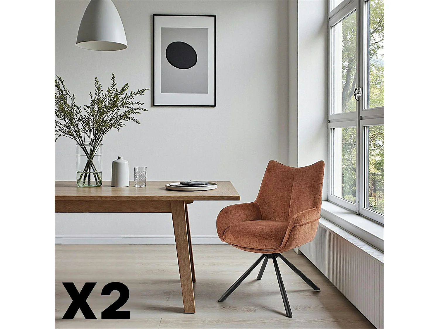 Chaise pivotante terracotta à accoudoirs (lot de 2) IENA