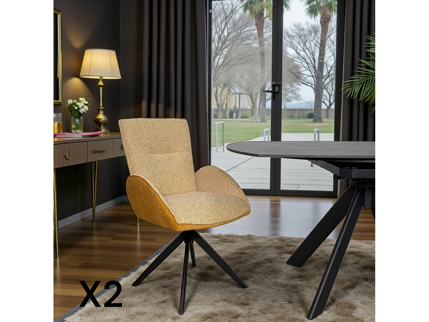 Fauteuil de table pivotant moutarde, bi-matière (lot de 2) AGADE