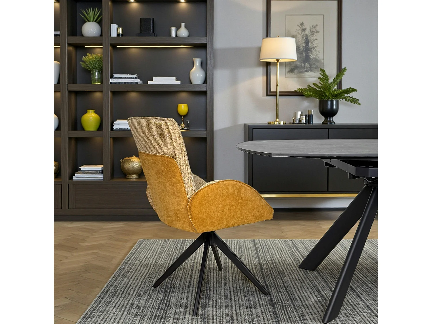 Fauteuil de table pivotant moutarde, bi-matière (lot de 2) AGADE