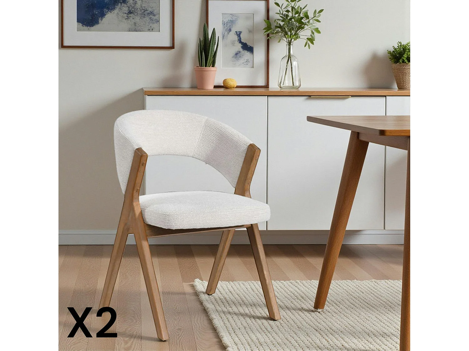 Chaise écrue bois et tissu, forme ronde (lot de 2) AGADE