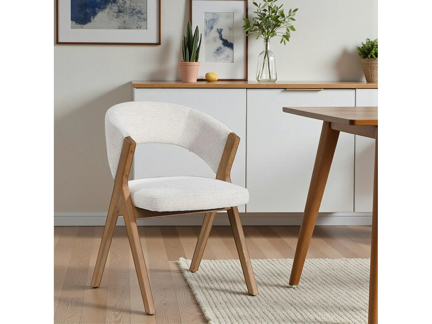 Chaise écrue bois et tissu, forme ronde (lot de 2) AGADE