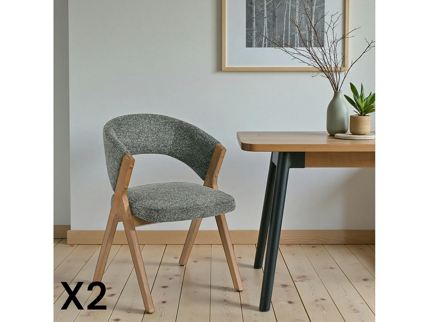 Chaise verte bois et tissu, forme ronde (lot de 2) AGADE