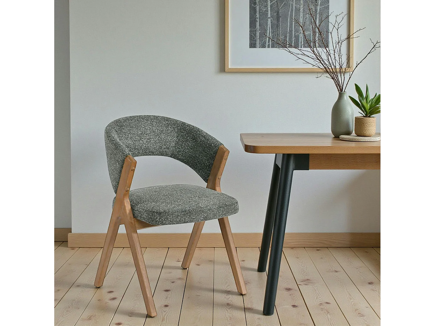 Chaise verte bois et tissu, forme ronde (lot de 2) AGADE