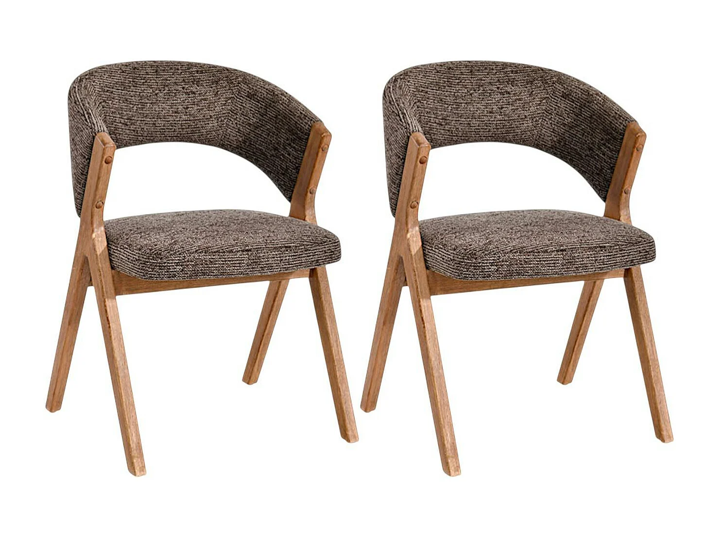 Chaise marron bois et tissu, forme ronde (lot de 2) AGADE