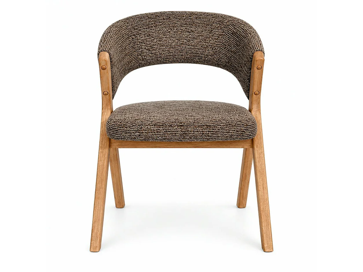 Chaise marron bois et tissu, forme ronde (lot de 2) AGADE