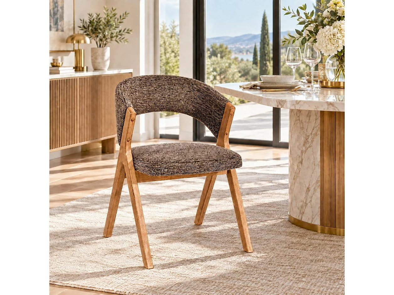 Chaise marron bois et tissu, forme ronde (lot de 2) AGADE