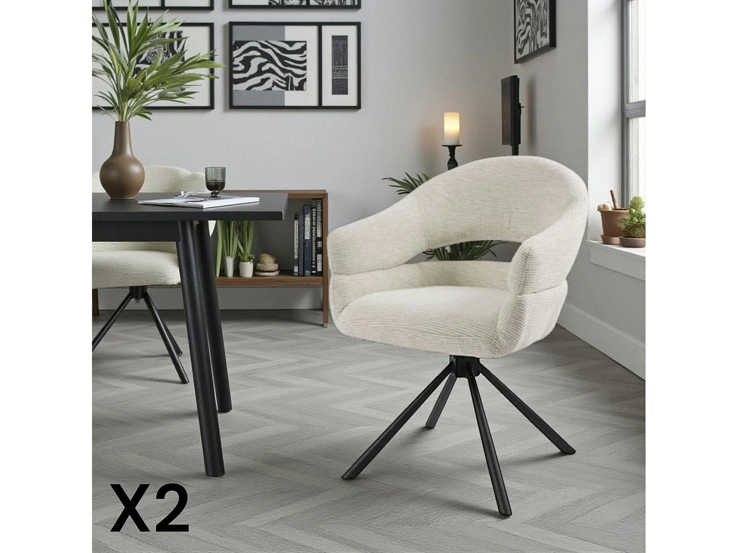Fauteuil de table pivotant crème à dos ouvert (lot de 2) IENA