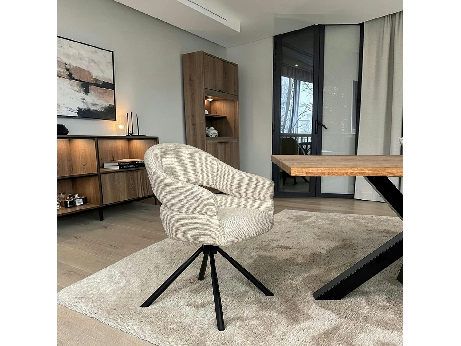 Fauteuil de table pivotant crème à dos ouvert (lot de 2) IENA