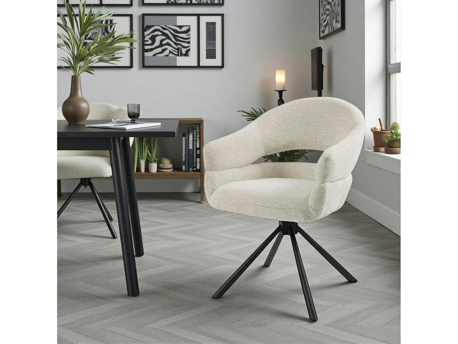 Fauteuil de table pivotant crème à dos ouvert (lot de 2) IENA