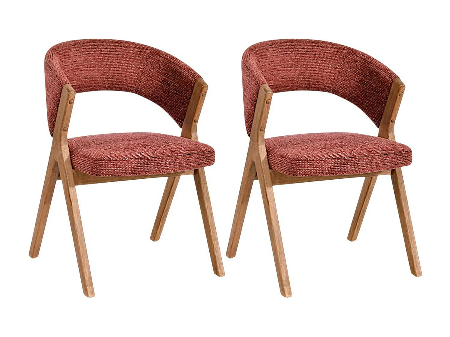 Chaise rouge bois et tissu, forme ronde (lot de 2) AGADE
