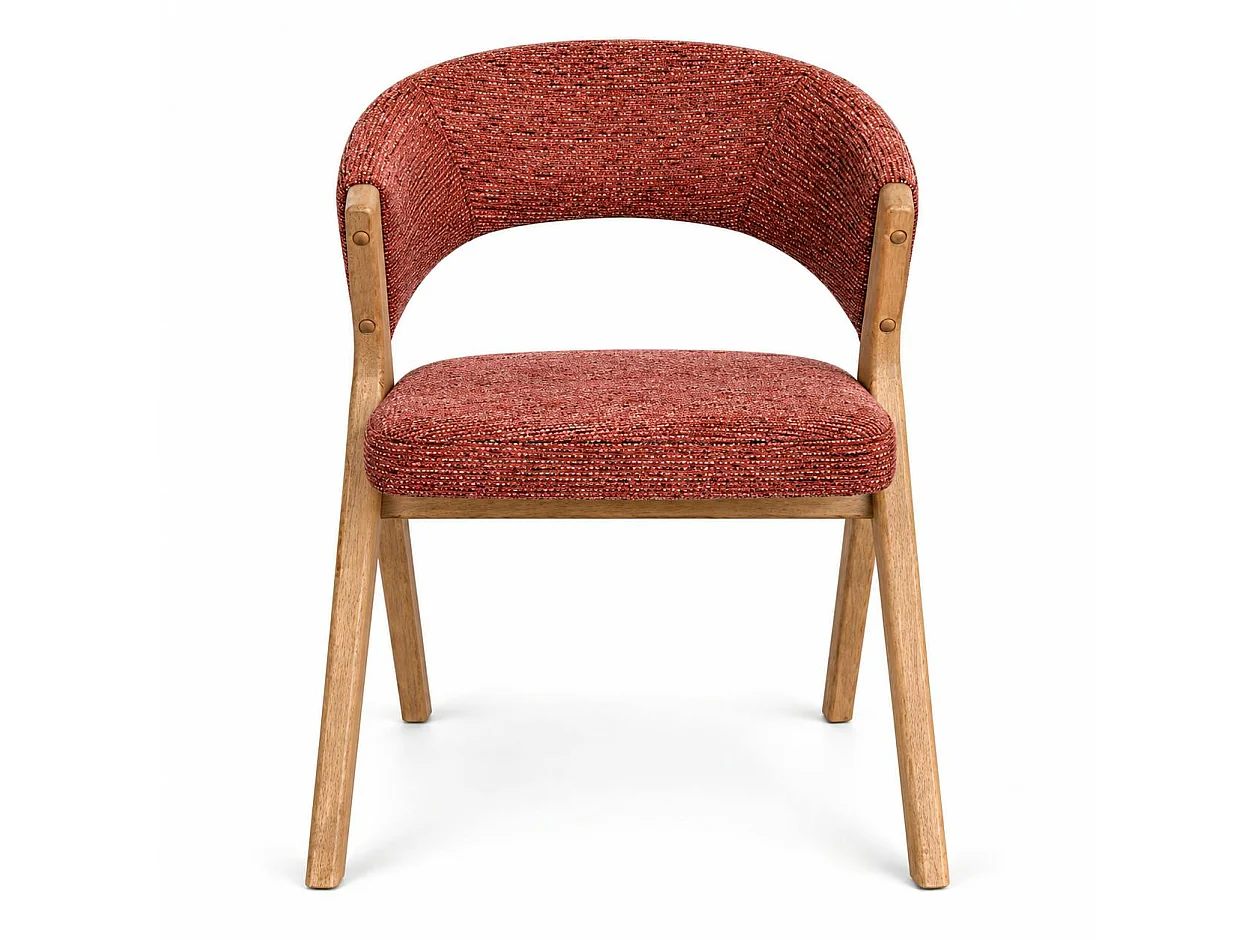 Chaise rouge bois et tissu, forme ronde (lot de 2) AGADE