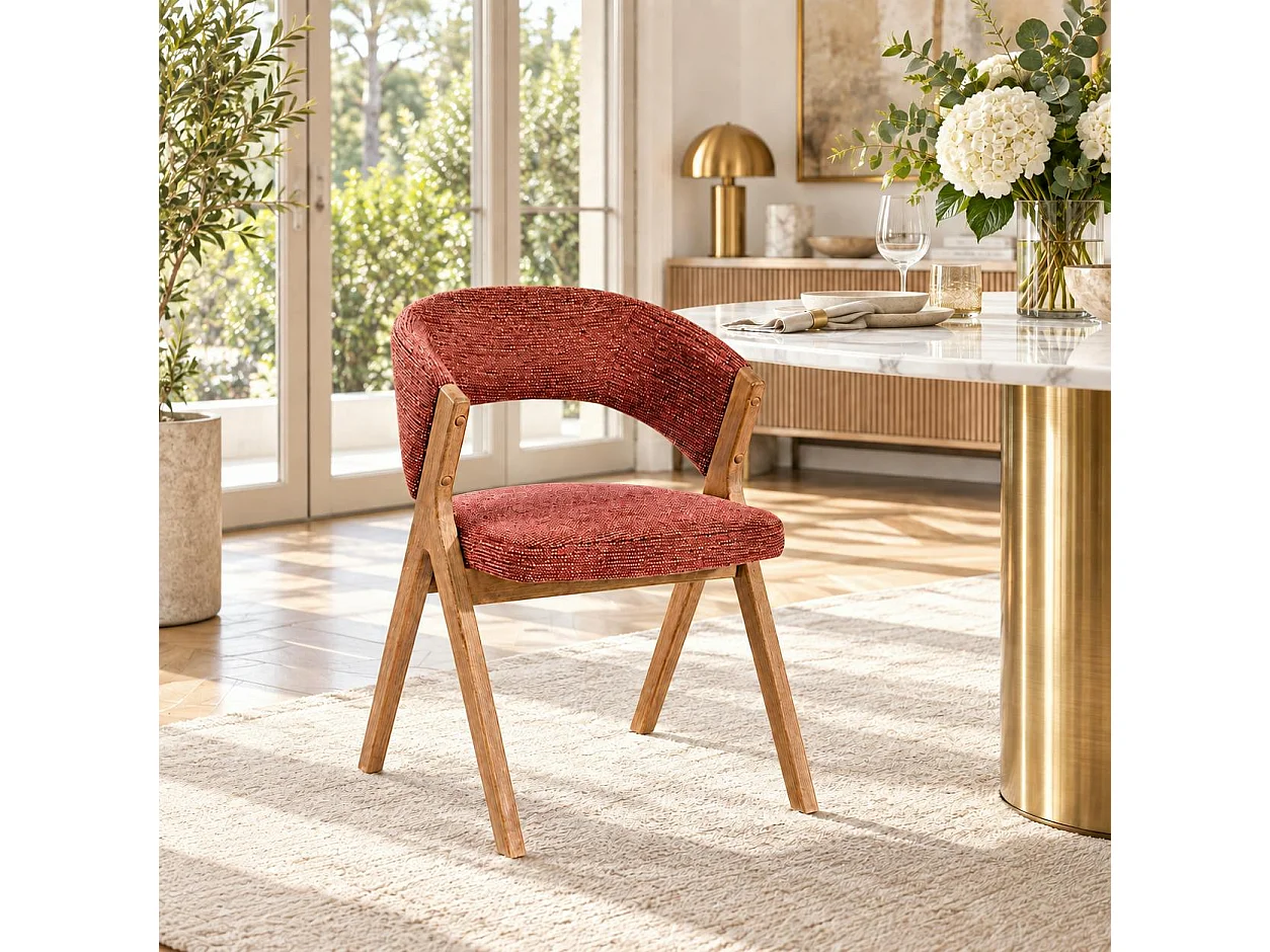 Chaise rouge bois et tissu, forme ronde (lot de 2) AGADE