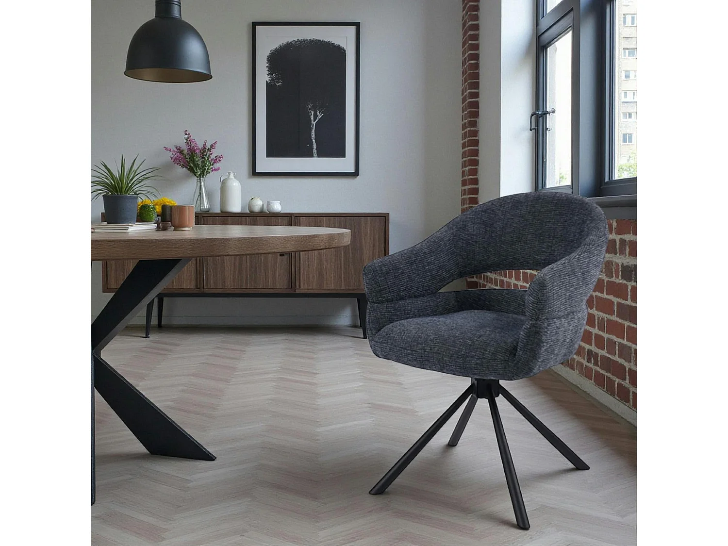 Fauteuil de table pivotant bleu à dos ouvert (lot de 2) IENA