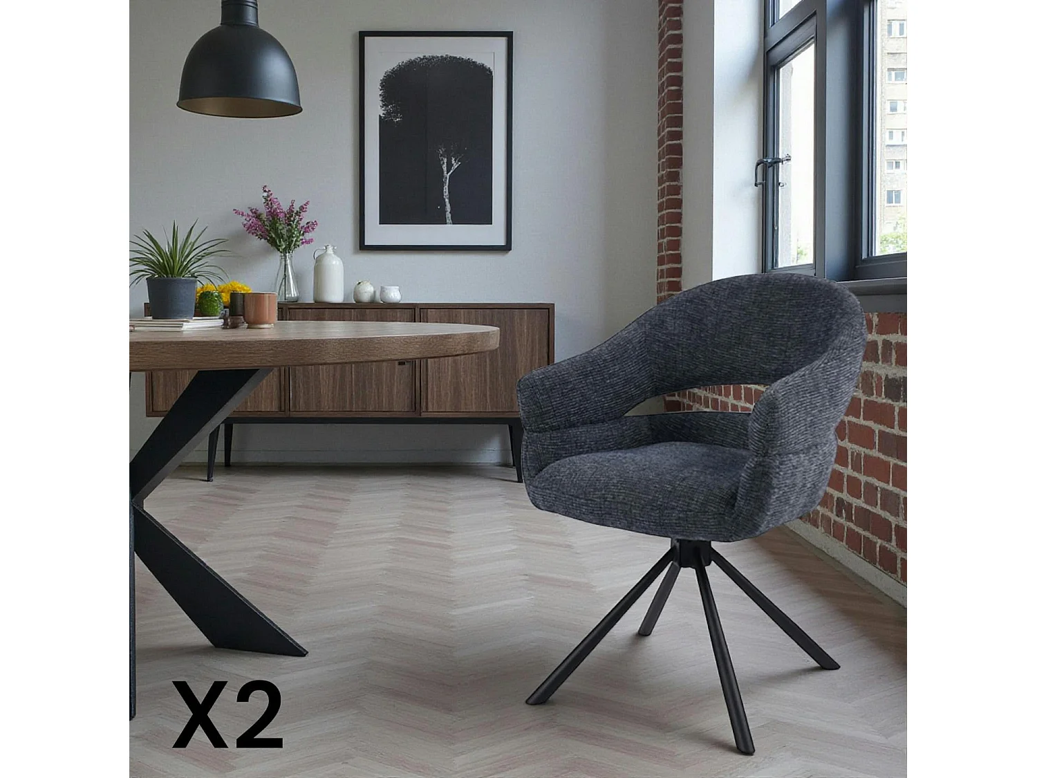 Fauteuil de table pivotant bleu à dos ouvert (lot de 2) IENA