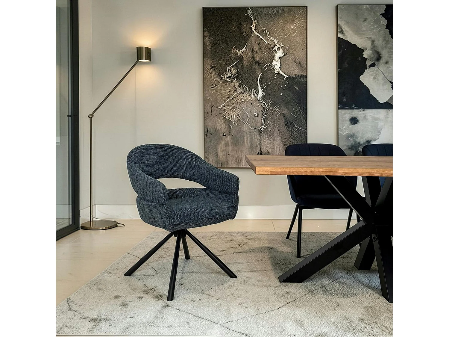 Fauteuil de table pivotant bleu à dos ouvert (lot de 2) IENA