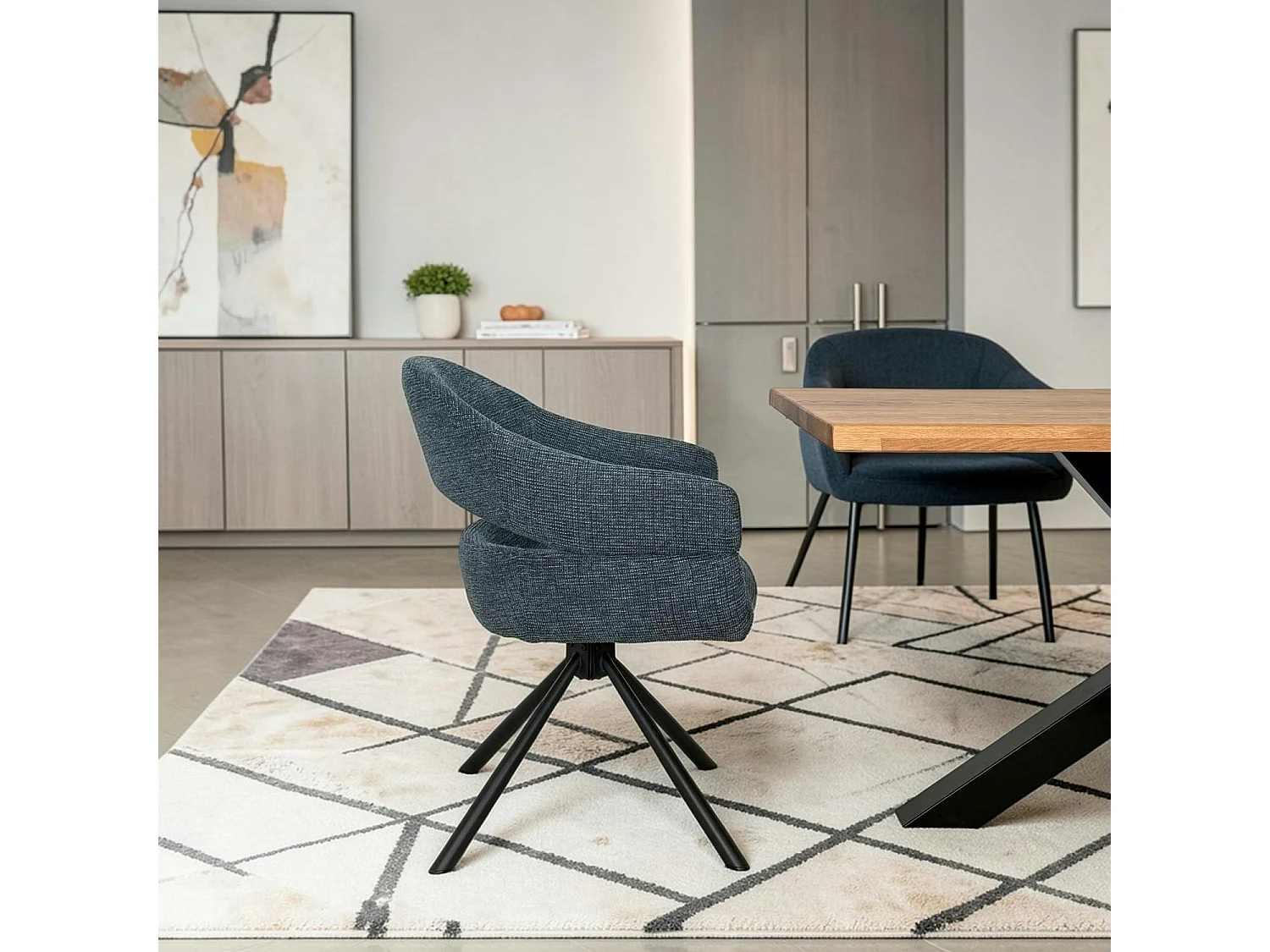 Fauteuil de table pivotant bleu à dos ouvert (lot de 2) IENA