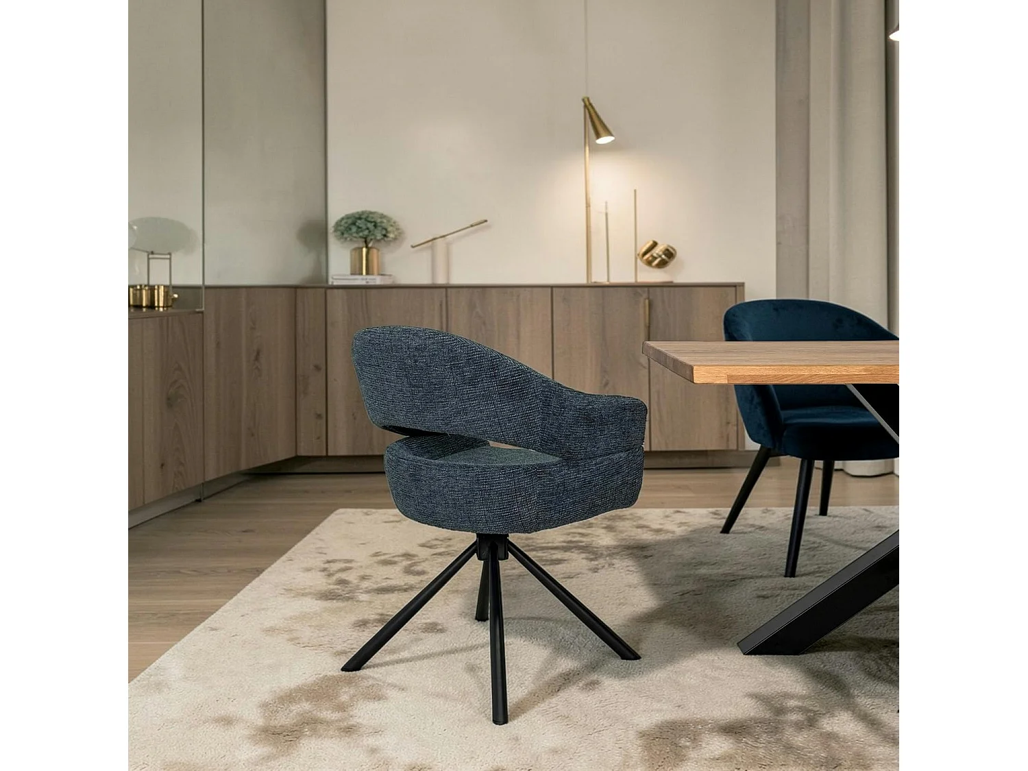 Fauteuil de table pivotant bleu à dos ouvert (lot de 2) IENA