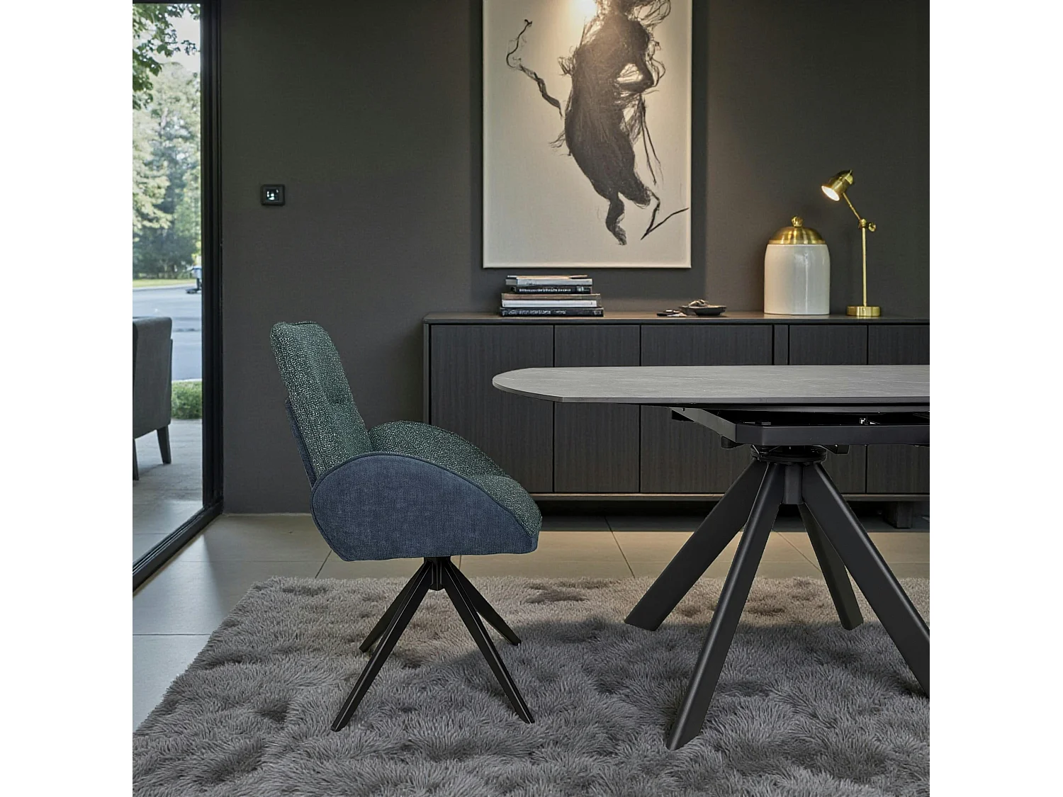 Fauteuil de table pivotant bleu, bi-matière (lot de 2) AGADE